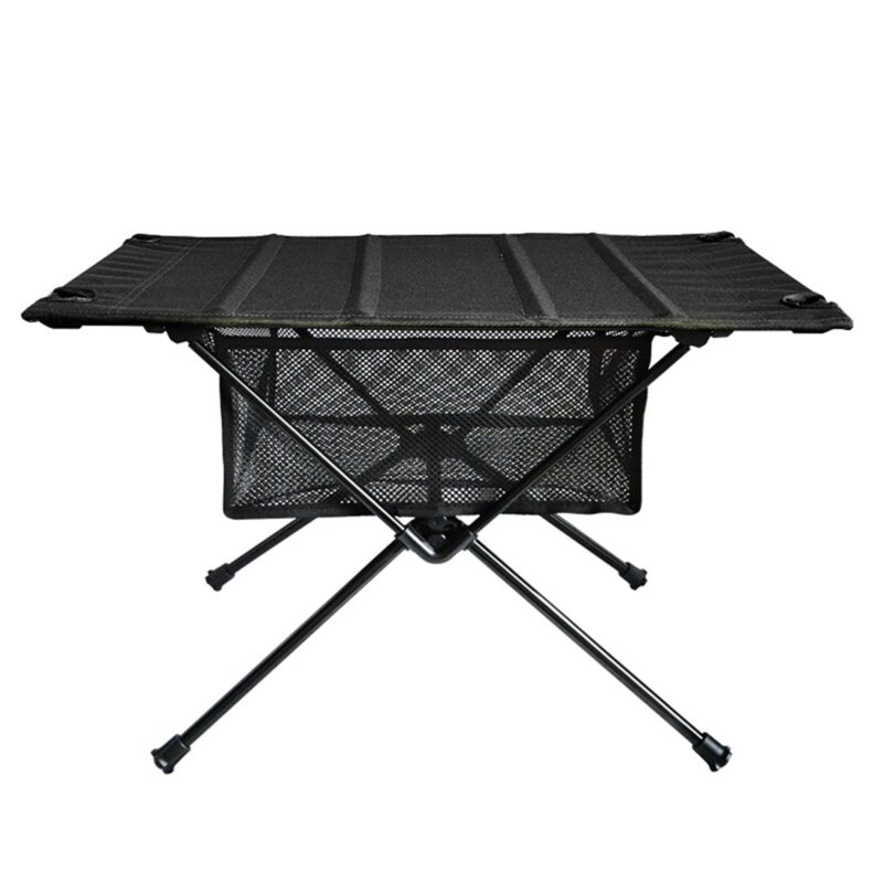 Table Camping Pliante avec pochette en filet Noir
